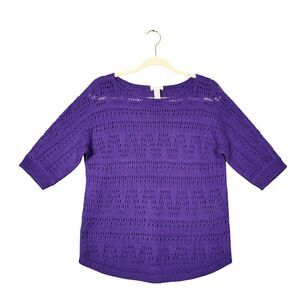 CHICOS 4501101075 Purple Wool Mohair Blend Open Knit Sweater SIZE 0 US SMALL 4